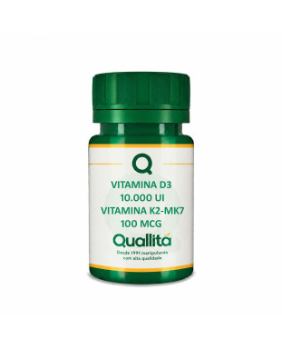 VITAMINA D3(Colecalciferol) 10.000 UI + VITAMINA K2-MK7 (Menaquinona) 100 MCG –  120 cápsulas – QUALLITÁ 